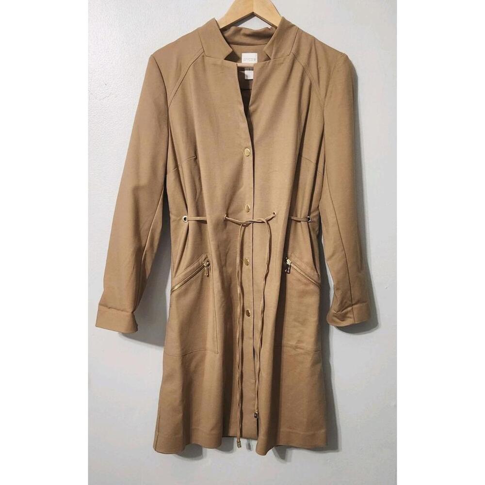 Chicos Jacket Size 1 NWT Fashion Topper Brown Sugar Trench